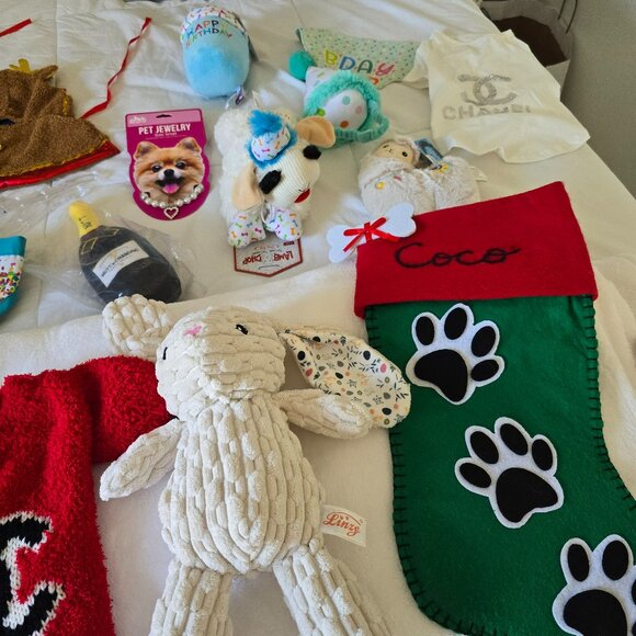 Neiman Marcus Designer Pet Dog Lot Squeaky Toys Stocking Sweaters+ More - Picture 2 of 5